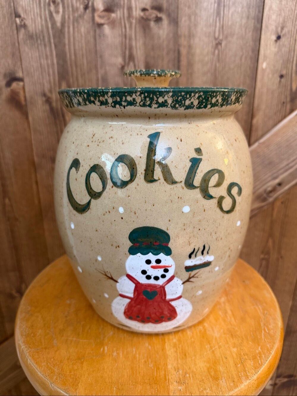 Jan McNair Snowman’s Family Tree 1998 Three Rivers Pottery Cookie Jar (9136)